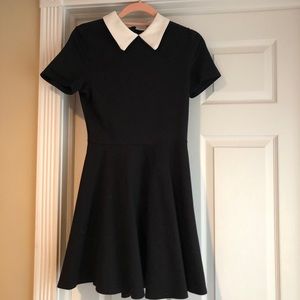 White collar black flare mini dress